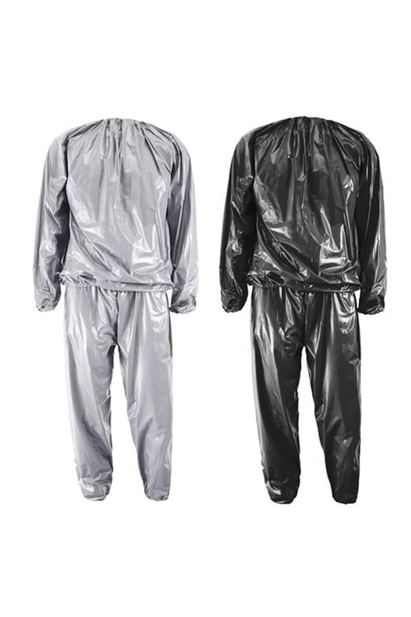 2 Pcs Heavy Duty Fitness Weight Loss Sweat Sauna Suit Exercise Gym Anti-Rip XL, Silver Color & Black