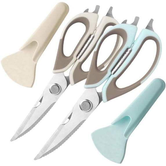 2 Pcs Heavy Duty Kitchen Shears for Food, Come Apart Design, Scissors with Magnetic Holder, Stainless Steel Multi-function Food Cooking Fridge (White and Blue)
