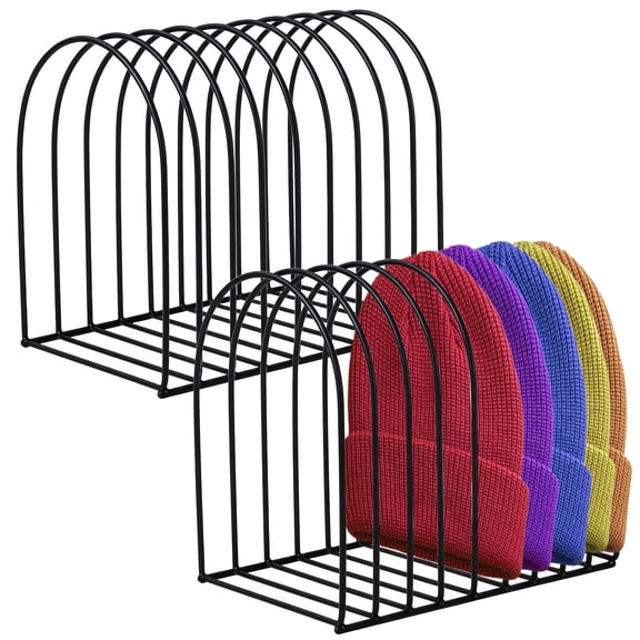 2 Pcs Heavy Duty Metal Beanie Holder Organizer, Multi-Scene Hat Storage Display Rack for Home Entryway, Bedroom, Closet & Office,Black