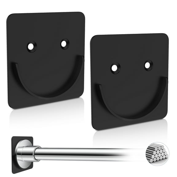 YDmeet 2-Pack Heavy Duty Metal Shower Curtain Rod Holder and Window Curtain Fixator, No Drill Adhesive Wall Mount Bracket for Tension Rods,Black(Rod Not Included)