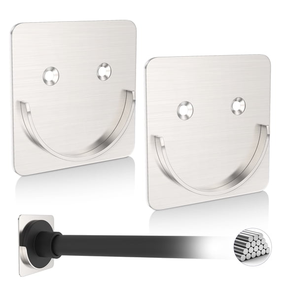 YDmeet 2-Pack Heavy Duty Metal Adhesive Curtain Rod Holder, No Drill Wall Mount Bracket for Shower and Window Tension Rods, Brushed Nickel(Rod Not Included)