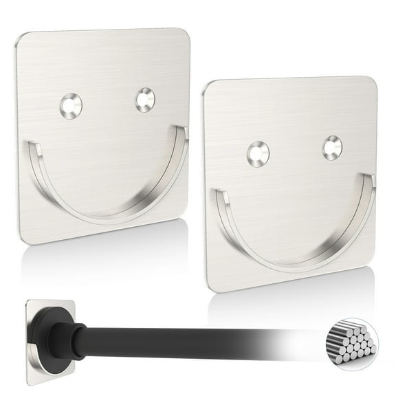 YDmeet 2-Pack Heavy Duty Metal Shower Curtain Rod Holder and Window Curtain Fixator, No Drill Adhesive Wall Mount Bracket for Tension Rods, Brushed Nickel(Rod Not Included)