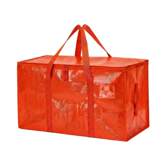 2 Pcs Heavy Duty Moving Bags, 27 X 14 X 15 In Foldable Storage Totes, Sturdy Organizer For Seasonal Clothing, Garage And Dormitory Use (Orange)
