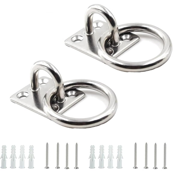 2 Pcs Heavy Duty Pad Eye Plate, Boat Wall Mount Eye Plate, Boat Wall Mount Hook, Tie Rings for Horses, Ring on Plate, Equestrian Tie Rings, Tie Rings, Comes with 8 Pairs of Mounting Accessories