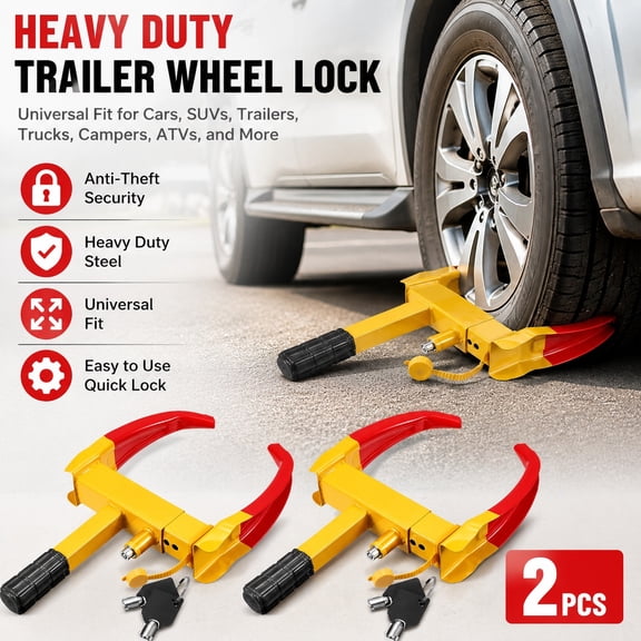 2 Pcs Heavy Duty Universal Wheel Lock for Cars, Trailer, SUV, ATV, Motorcycle - Anti Theft Tire Clamp Security Boot, Camper Tire Lock - Red and Black