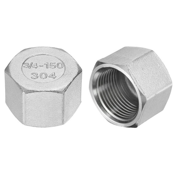 2 Pcs Hex End Cap 304 Stainless Steel Nut, NPT 3/4" Female Thread Pipe Fitting