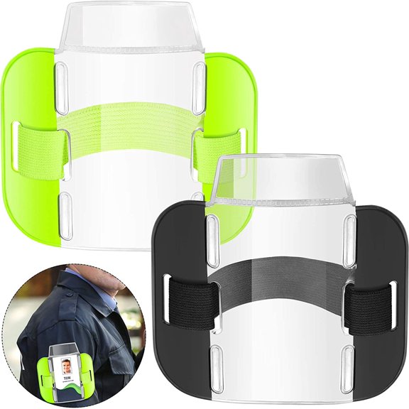 2 Pcs Hi Vis Sia Arm Badge Holders Adjustable ID Cards License Security Badge Holder for Emergency Rescue Personnel, Security Personnel, Guards, Bouncers, Doorman(Fluorescent Green, Black)