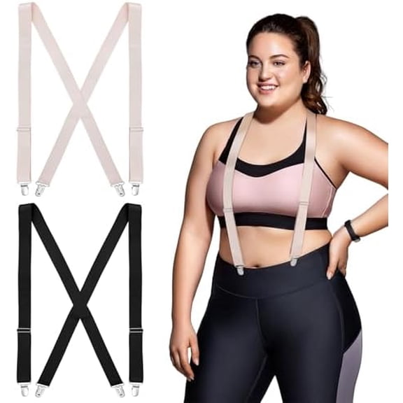 2 Pcs Hidden Suspenders for Women Pants Under Clothes 1" Width Thin X Back Ladies Suspenders for Jeans Undergarment