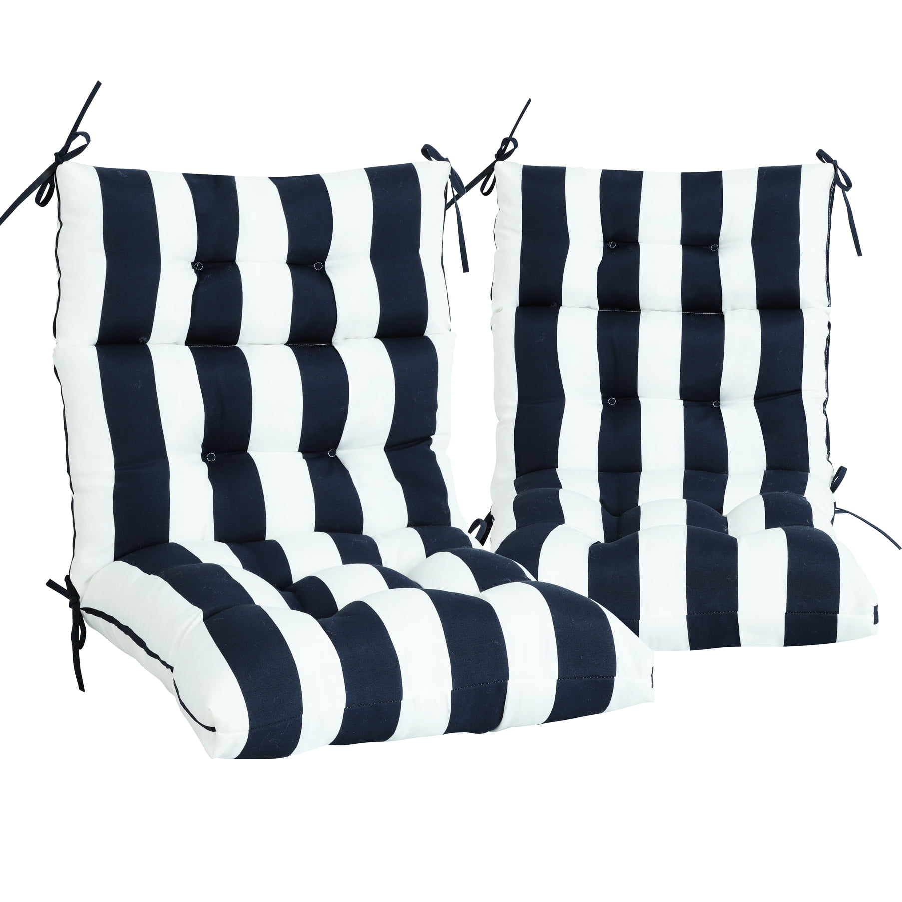 2 Pcs High Back Outdoor Chair Cushions, Waterproof & Fade-, 44''x22''x4'', Navy Blue/white, Stable Garden Cushions 2, Sun- Useful, 44x22x4 Inches, Practical Function