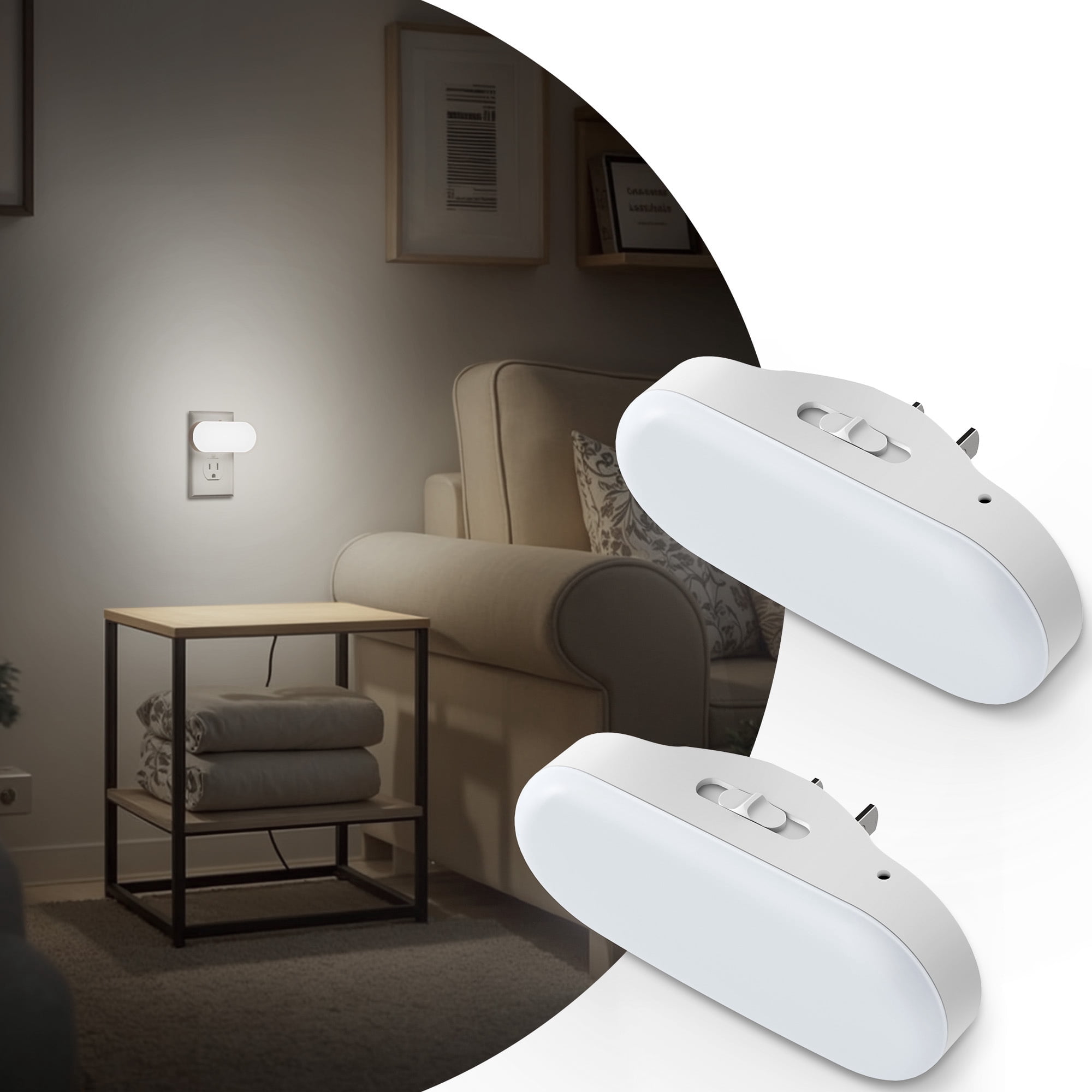 2 Pcs 1W High Lumen Dimmable Cool White Night Light with Light Sensor, Plug-in, for Home Deocr