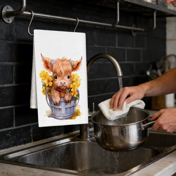 2 Pcs Highlands Cow Kitchen Towels Set Absorbent Dish Cloths Farmhouse Decor Hand Tea Towels Soft Quick Drying Washcloths for Kitchen Bathroom Cleaning Dishwashing Durable Decorative Home Essentials