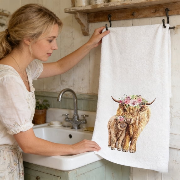 2 Pcs Highlands Cow Kitchen Towels Set Absorbent Dish Cloths Farmhouse Decor Hand Tea Towels Soft Quick Drying Washcloths for Kitchen Bathroom Cleaning Dishwashing Durable Decorative Home Essentials