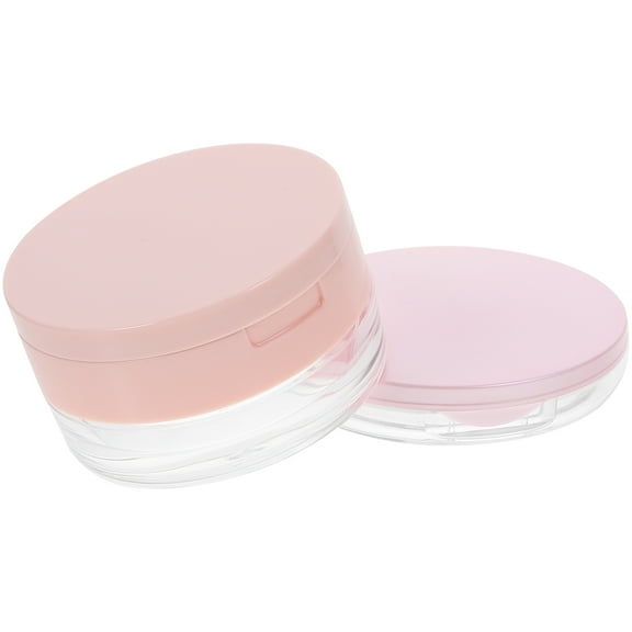 Pink Plastic Makeup Containers with Mirror Compact Powder Puff Box for Storage Travel Size 2pcs