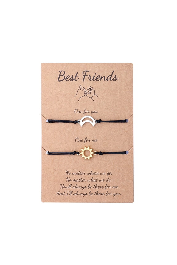 2 Pcs Hollow Sun-moon Best Friend Card Bracelets for Matching Friendship Promise Distance Bracelets Going Away Gift