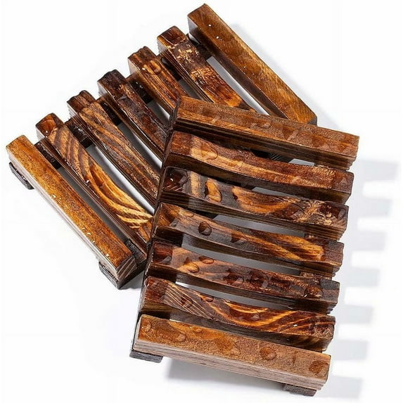 2 Pcs Home Bathroom Wooden Soap Dishes Holder Soap Case Hand Craft Natural Wooden Soap Case Holder for Sponges Scrubber Soap (Wooden & Charcoal)