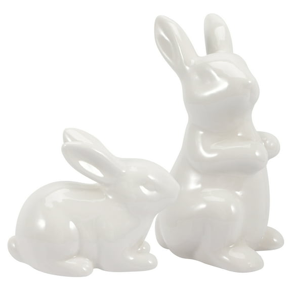 2 Pcs Easter Bunny Ceramic Statues Home Decor Cute Figurines for Kids and Holiday Decoration