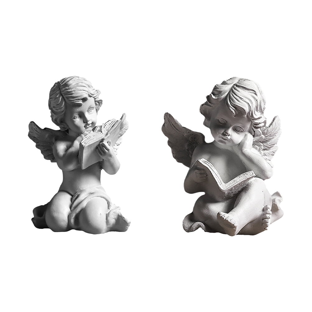 2 Pcs Home Decor Small Cherub Figurine Angel Figurine Plaster Sculpture