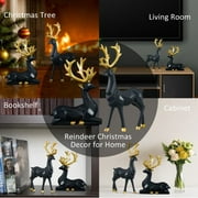 2 Pcs Honadar Christmas Reindeer Figurines, Nordic Style Origami Elk Resin Sitting Standing Deer Statues for Home Decoration