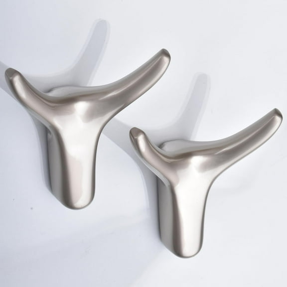 2 Pcs Horn Coat Hooks, Heavy Duty Metal Double Wall Hooks for Hanging Coat Towel Hat etc, Great Modern Decoration Coat Hook,Large Load 40lb,Satin Nicke (Satin Nicke Horn Coat Hooks 2p)