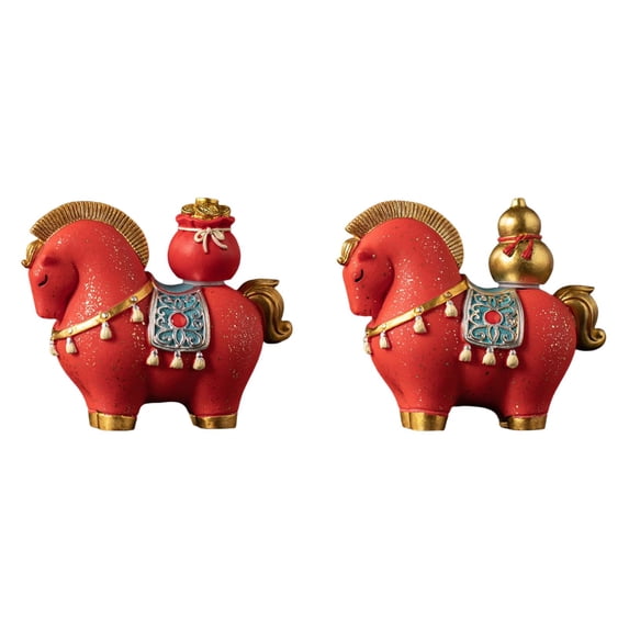 2 Pcs Horse Statue Collectable Fire Horse Figurine Chinese Zodiac, Year of the Horse Gifts 2026 Decorations, Feng Shui Chinese New Year Red Figurine Office Home Decor for Good Fortune Success