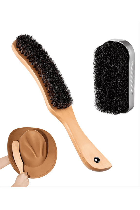 2 Pcs Horsehair Felt Hat Brush Kit Lint Brush with Cleaning Sponge Felt Cowboy Hat Remover Kit Remove Dust Lint Brushes for Clothes Western Hats, Shoes(Wooden Color,Wood)