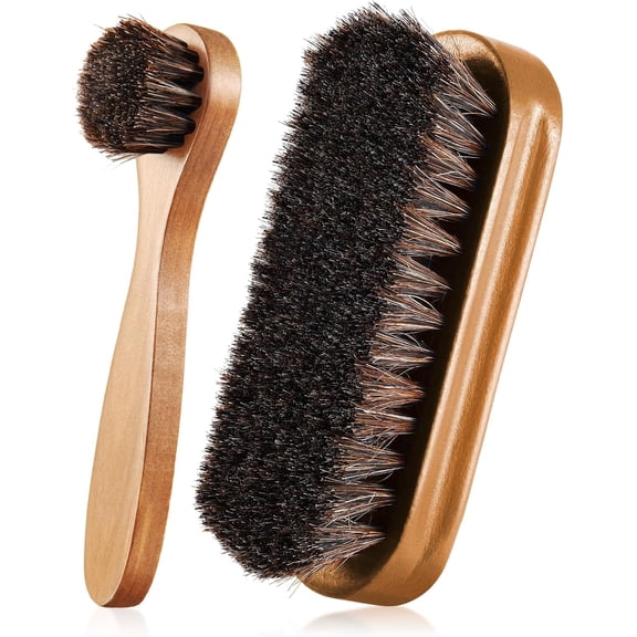 2 Pcs Horsehair Shine Shoes Brush Kit Polish Dauber Applicators Cleaning Leather Shoes Boots Care Brushes Suede Cleaner Brush(2 Pcs Style F)