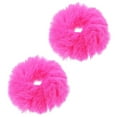 2 Pcs Hot Pink Scrunchies, Pom Pom Hair Ties Faux Rabbit Fur Fuzzy ...
