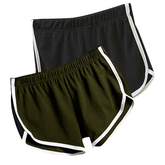 2 Pcs Hot Shorts Womens Summer Casual Exercise Biker Shorts Drawcord Elastic Waist Running Active Yoga Shorts (M, Black+Army)