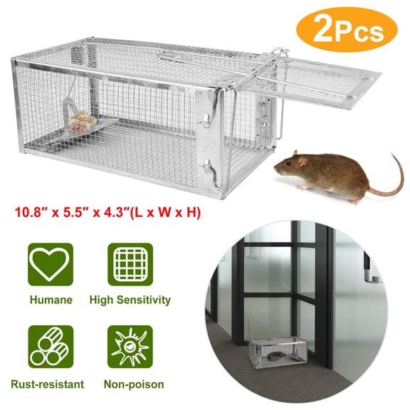 2 Pcs Humane Mouse Trap High Sensitivity Gravity Pedal Auto-Lock Rodent Trap Sturdy Galvanized Steel with Escape-Proof Small Mesh Safe for Kids & Pets Indoor/Outdoor Use