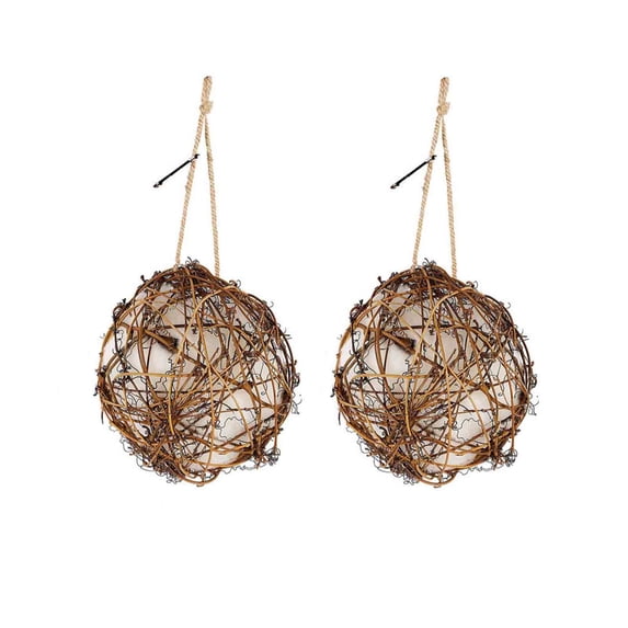 2 Pcs Hummingbird Nesting Material Balls – 3.1in Natural Rattan with Cotton Fill Outdoor Hanging for Backyard Bird Attracting(A)