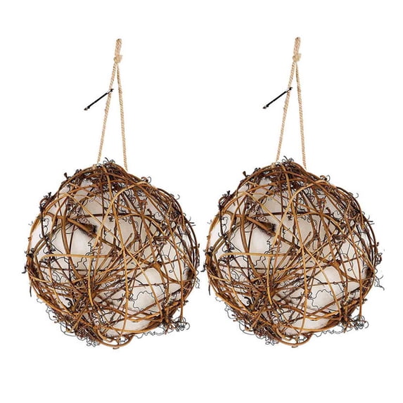 2 Pcs Hummingbird Nesting Material Balls – 3.1in Natural Rattan with Cotton Fill Outdoor Hanging for Backyard Bird Attracting(C)