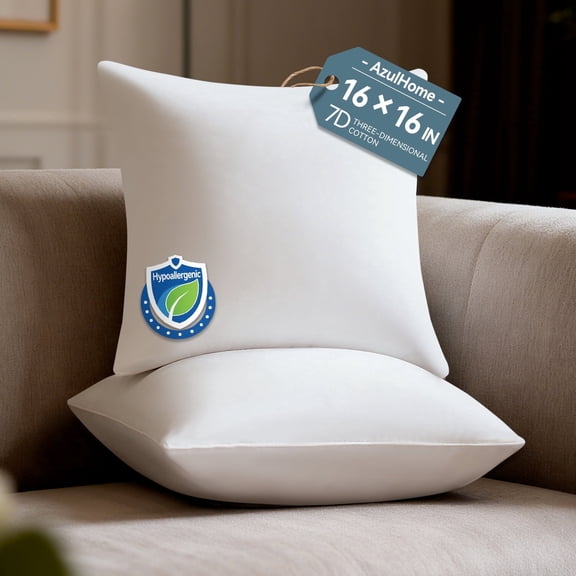 AzulHome 2-Pack Hypoallergenic Lightweight Soft 16x16 Pillow Inserts - Fluff Pillow Stuffing Filling for Cushions Sofa Bed Decor (White)