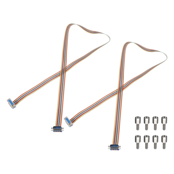 2 Pcs IDC Rainbow Wire Flat Ribbon Cable DB15 Male to DB15 Female 39 Inch Length 2.54mm Pitch Breadboard Jumper Wires for Electronic Projects