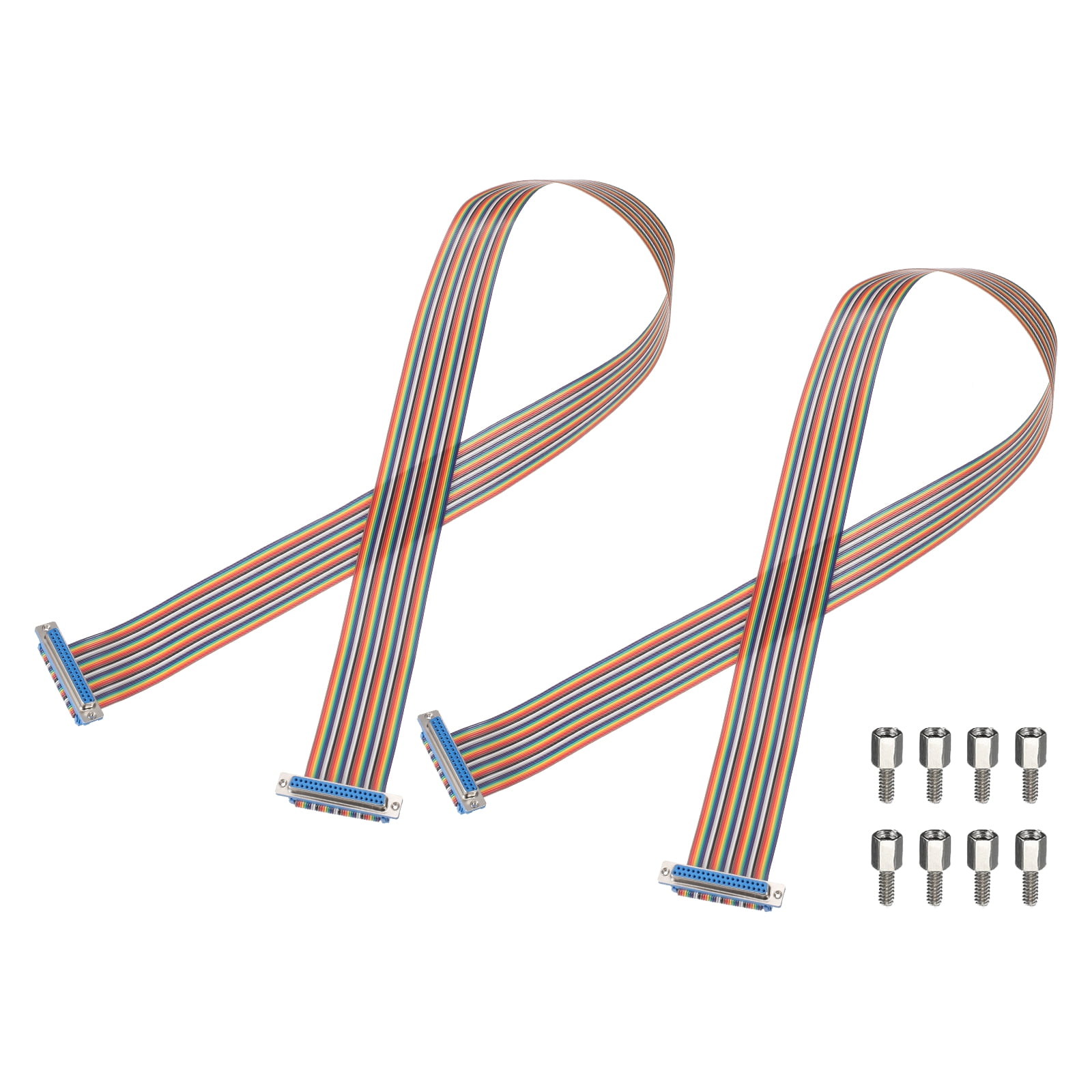 2 Pcs IDC Rainbow Wire Flat Ribbon Cable DB37 Female to DB37 Female 39 Inch Length 2.54mm Pitch Breadboard Jumper Wires for Electronic Projects