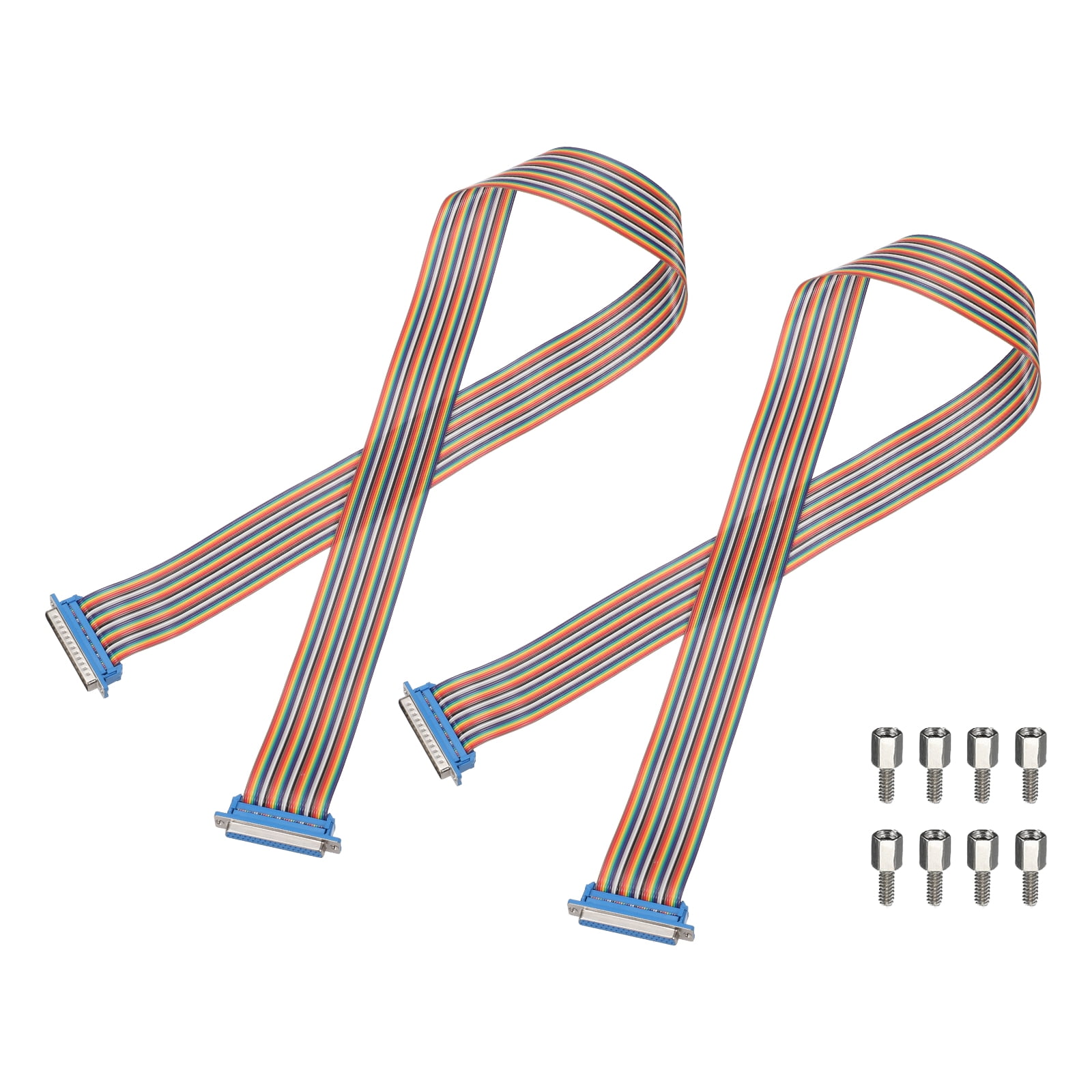 2 Pcs IDC Rainbow Wire Flat Ribbon Cable DB37 Male to DB37 Female 39 Inch Length 2.54mm Pitch Breadboard Jumper Wires for Electronic Projects