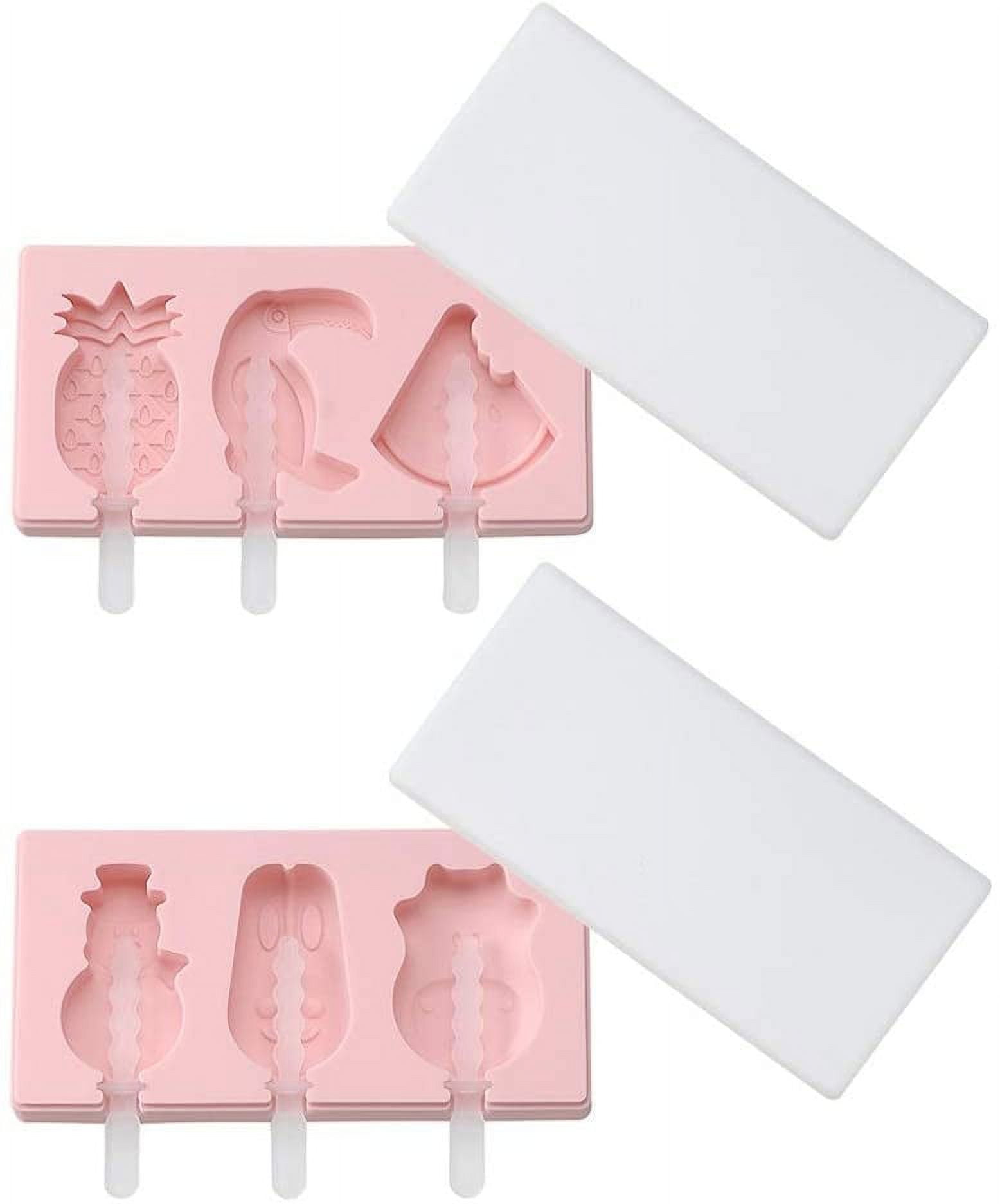 Cute Popsicle Molds Silicone Ice Pop Molds Homemade Popsicle Silicone Mold  with 100pcs Popsicle Sticks Reusable Easy Release Ice Pop Maker (Pineapple)