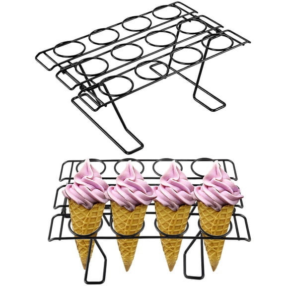 2 Pcs Ice Cream Cone Holder Stand, Long-Lasting Metal Cupcake Cone Display Rack, Stackable Versatile Dessert Serving & Cooling Rack for Parties, Baking, Buffet, 10.8 x 6.5 x 3.9 in