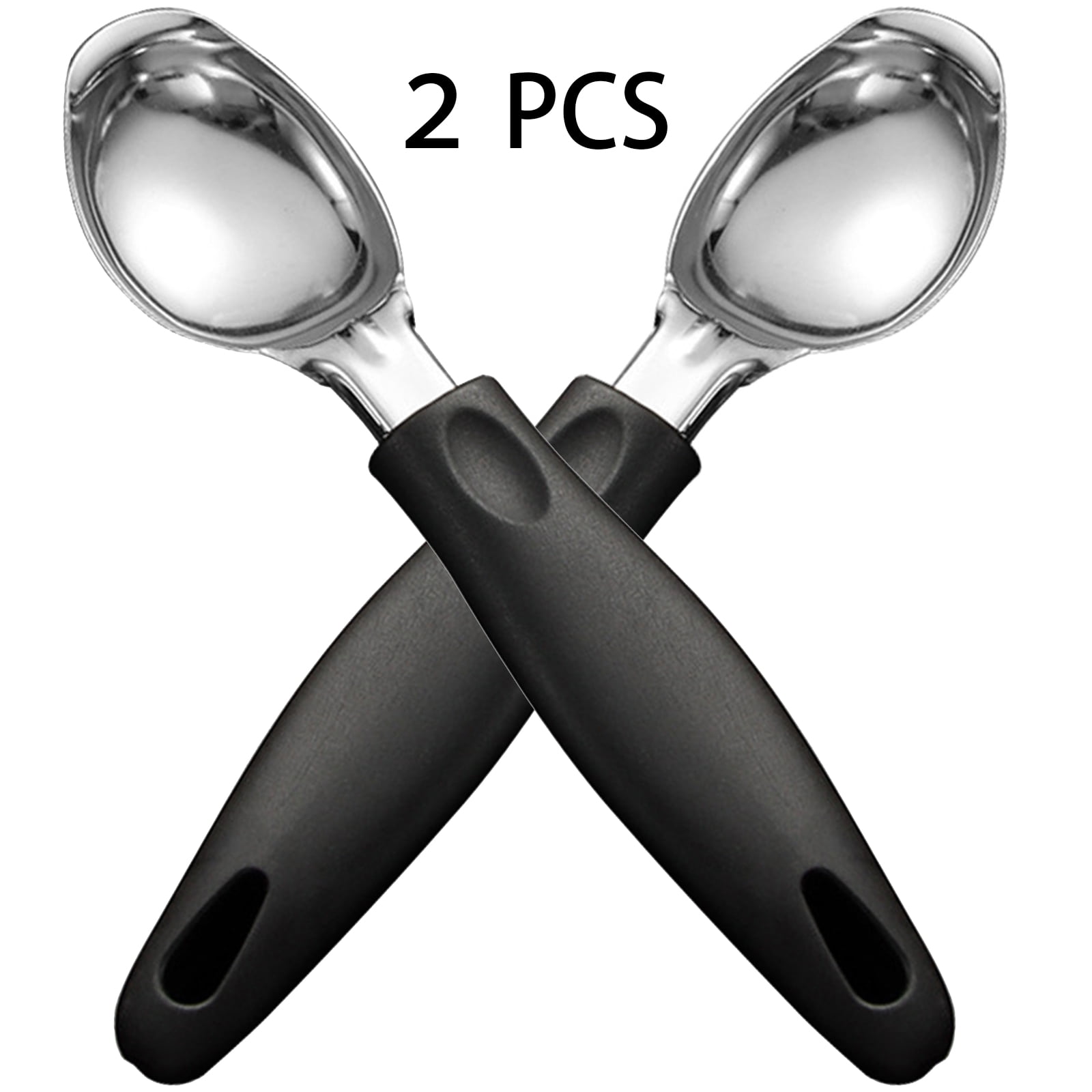 2 Pcs Ice Cream Scoop Stainless Steel Icecream Scooper With Non-Slip Rubber Grip - Professional Metal Ice-Cream Spade - Dishwasher Safe Black