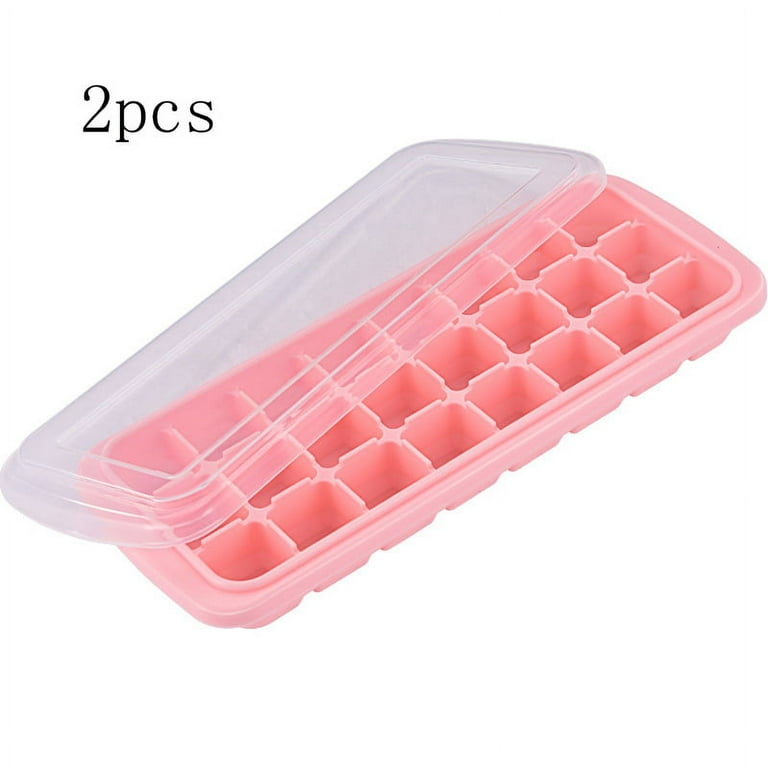 2PCS Ice Cube Tray Silicone Ice Cube Tray with Lid Stackable Ice Cube Molds