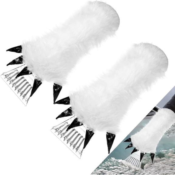 2 Pcs Ice Scraper with Glove Car Windshield Scraper Thickened Warm and Waterproof Snow Scraper for Car Cleaning Scraper for Mitt Quickly Scrape and Remove Snow