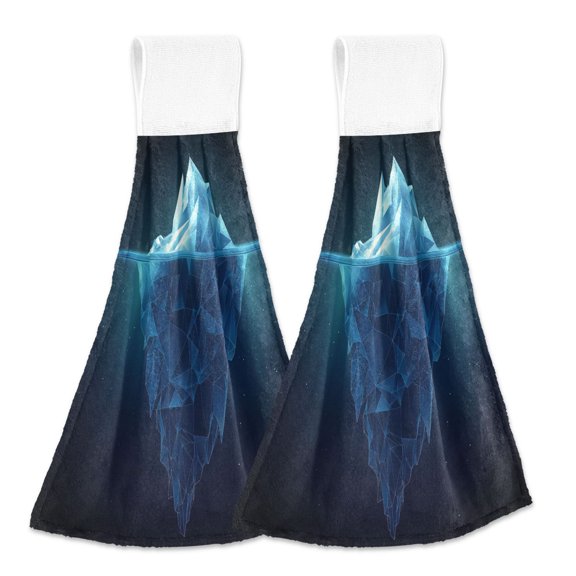 2 Pcs Iceberg Floating Sea Kitchen Hand Towels with Hanging Loops Absorbent Soft Fast Drying Decor Bath Towels