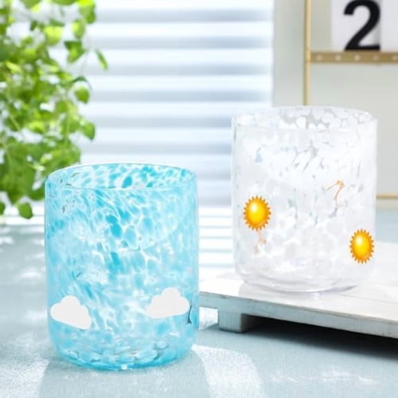 2 Pcs Icon Juice Glass Rocks Glasses 14 Ounce Sun and Cloud Icon Wine Glasses Set Double Old Fashioned Hand Blown Cocktail Couple Cups for Women Home Decor Lovely Gifts$$Home Decor, Kitchen, & Other