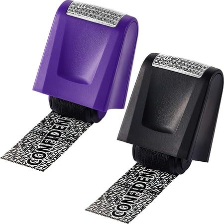 2 Pcs Identity Theft Prevention Stamp Guard Your ID Stamp Roller Address Blocker Wide Rolling Security for Mail(Black and Purple,Medium)