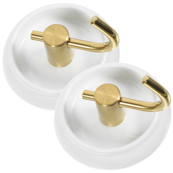 2 Pcs Imitation Ceramic Base Hooks Hangers Suction Cup Adhesive Wall Bathroom Keys Hat Round Kitchen Cute Peg