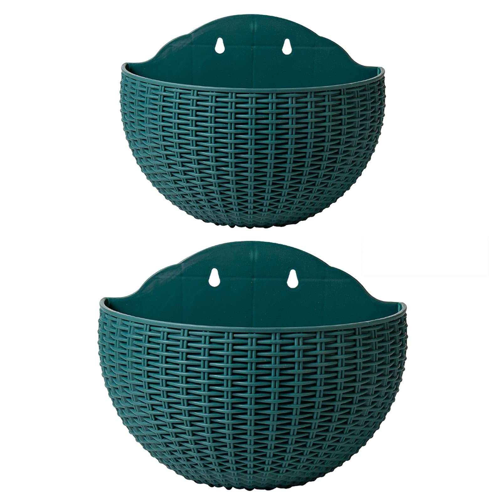 2 Pcs Imitation Rattan Wall Hanging Flower Pot, Semicircle Hanging Planters Outdoor with Drainage Hole and Hooks