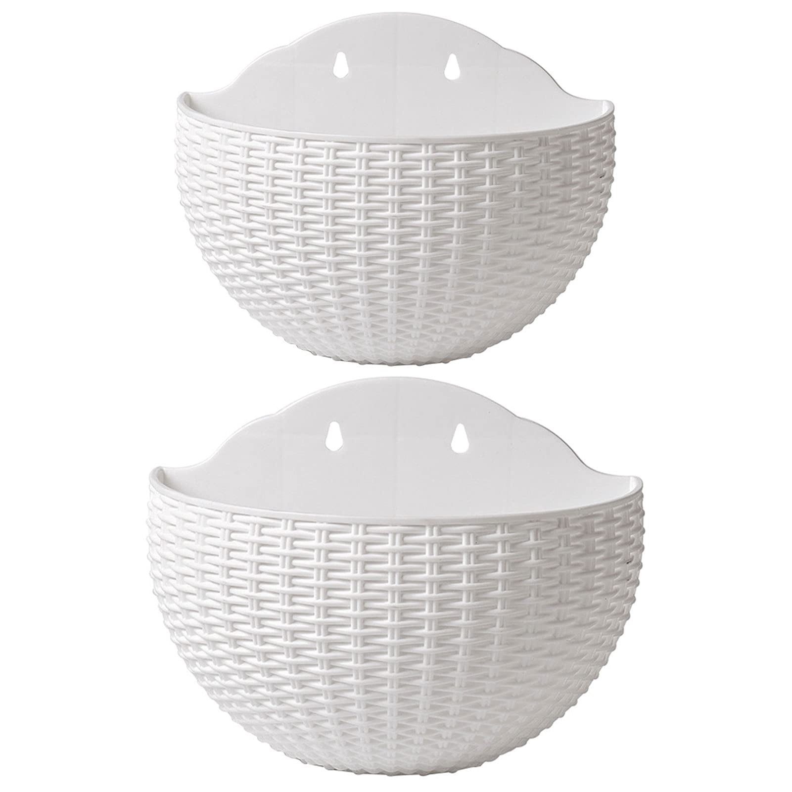 2 Pcs Imitation Rattan Wall Hanging Flower Pot, Semicircle Hanging Planters Outdoor with Drainage Hole and Hooks