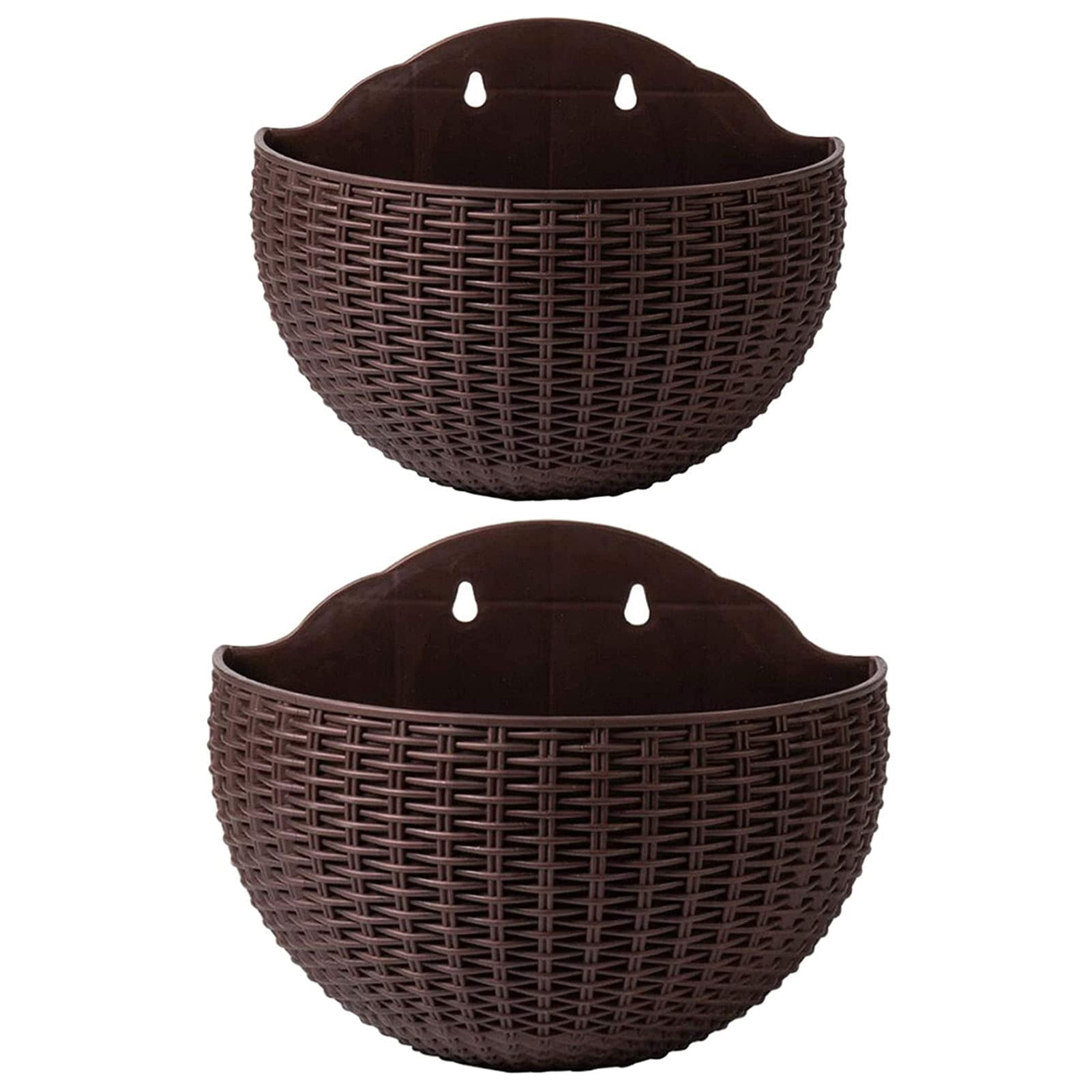 2 Pcs Imitation Rattan Wall Hanging Flower Pot, Semicircle Hanging Planters Outdoor with Drainage Hole and Hooks