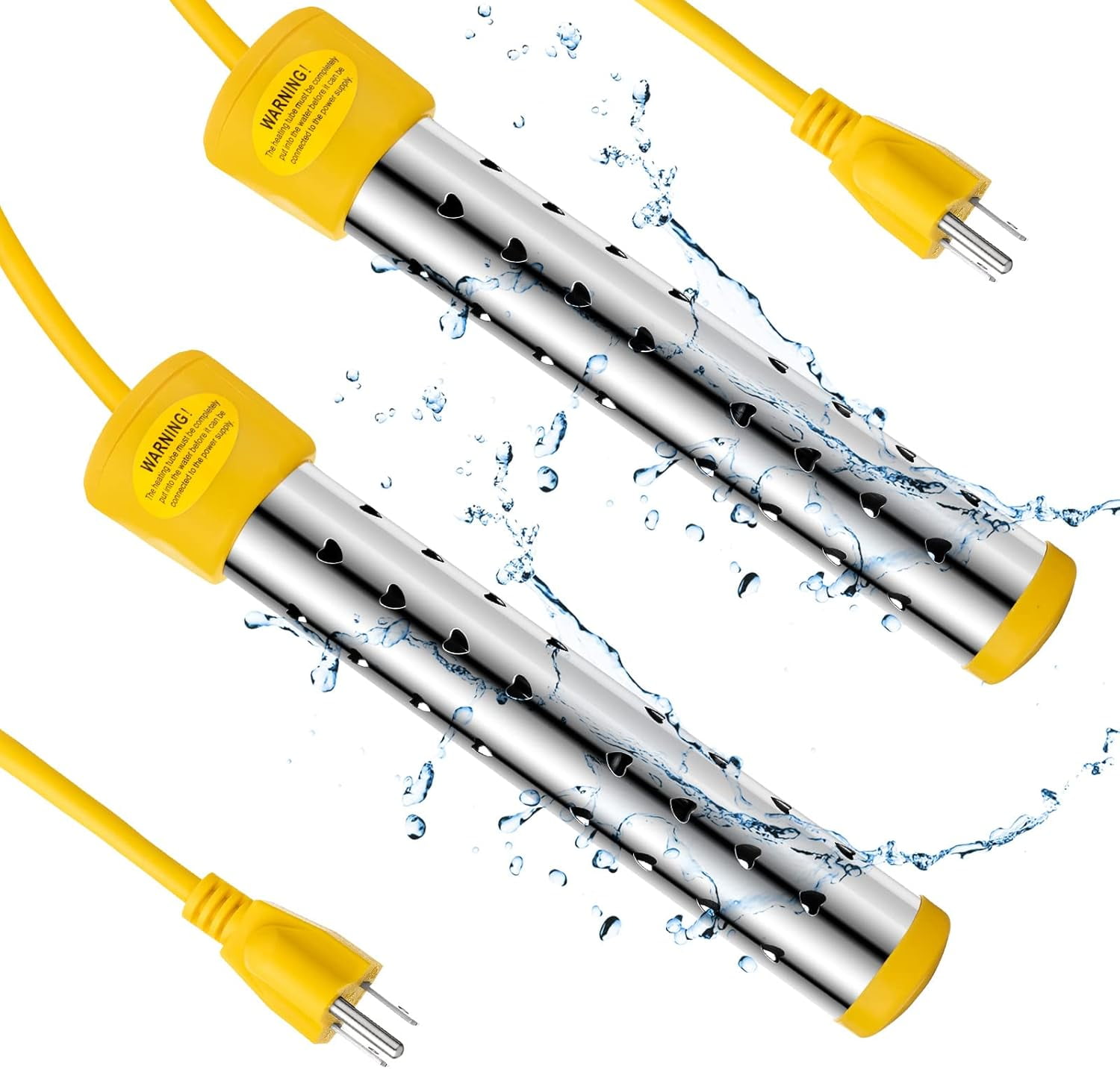 2 Pcs Immersion Water Heater,Anti-scalding Bucket Heater,Quick Heating Immersion Heater for Indoor & Outdoor(Yellow,1500W)