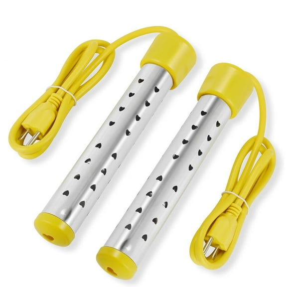 2 Pcs Immersion Water Heater with Stainless Steel Cover,1500W Portable Bucket Heater Heat 5 Gallons of Water in Minutes,Yellow