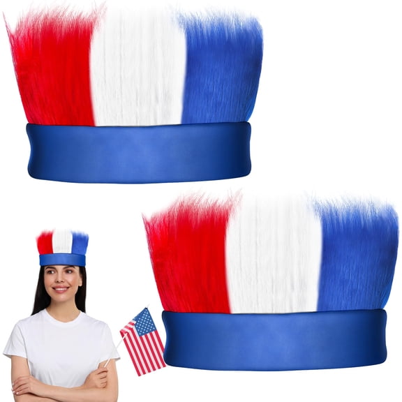 2 Pcs Independence Day Patriotic Hairy Headband - 4th of July Crazy Hair Accessory Red White Blue for Memorial Veterans Day